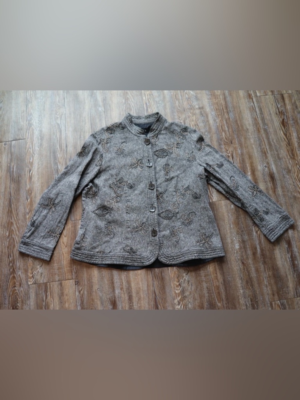 R.Q.T Womens Gray Rustic City Eclectic Boho Embroidered Paisley Jacket Size 18